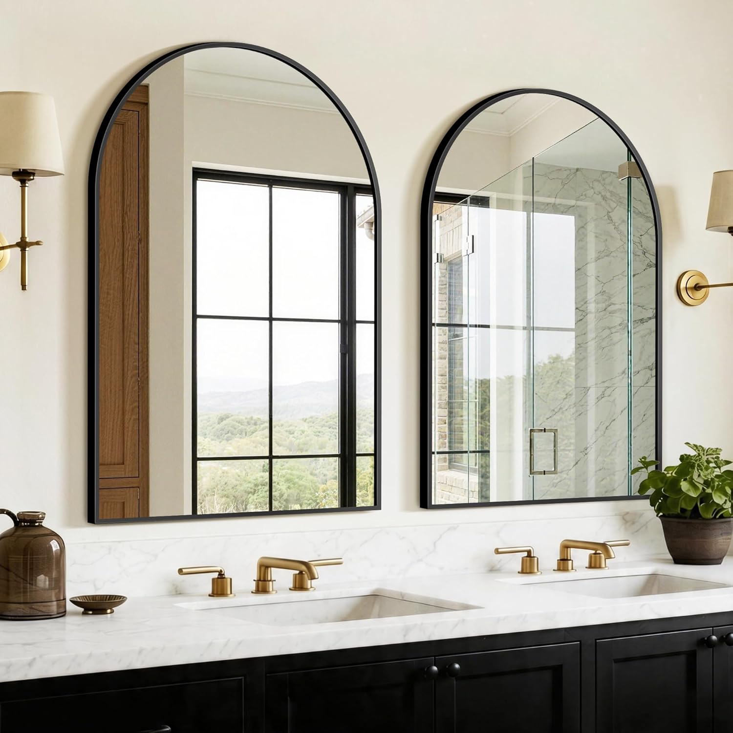 Arched Bathroom Mirror for Wall, 2 Pack 38"x26" Black Vanity Bathroom Mirror for Over Sink with Tempered Glass, Metal Framed Arch Mirror for Bedroom, Living Room, Entryway
