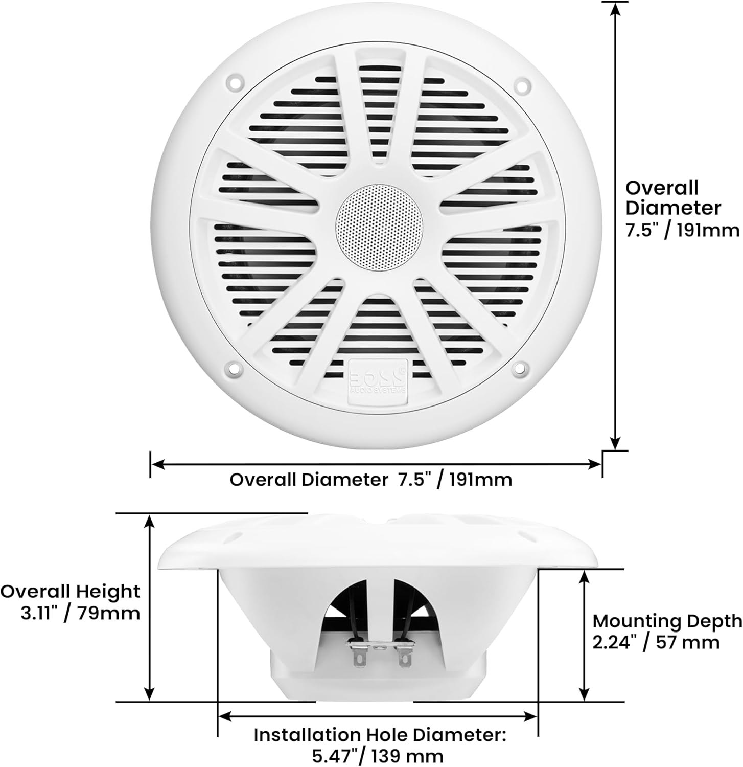 Boss Audio MR6W 6.5" 180W Dual Cone Marine/Boat Speakers Stereo, White (8 Pack)