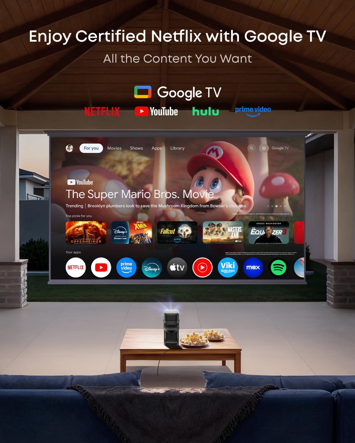 soundcore Nebula P1 Portable GTV Projector with Detachable Speakers, 650 ANSI Lumens, 1080P, 20W Truly 2.0 Surround Sound, Dolby Audio, Built-In Gimbal (Renewed)