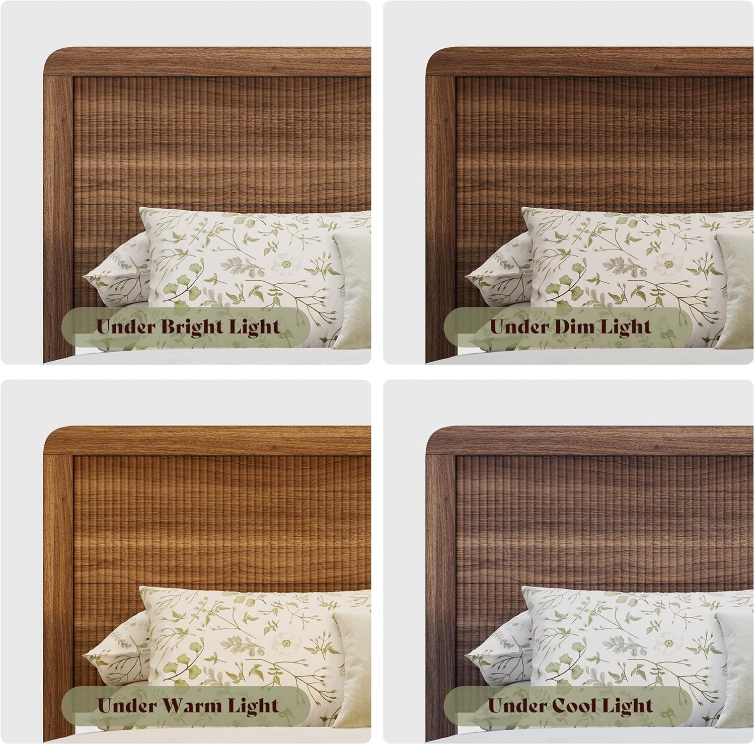 AMERLIFE 3-Piece Modern Fluted Bedroom Furniture Set, Including Wood Full Size Bed Frame with Headboard & Footboard and Storage Night Stand Set of 2, Wooden Bedframe and Nightstand Sets, Walnut