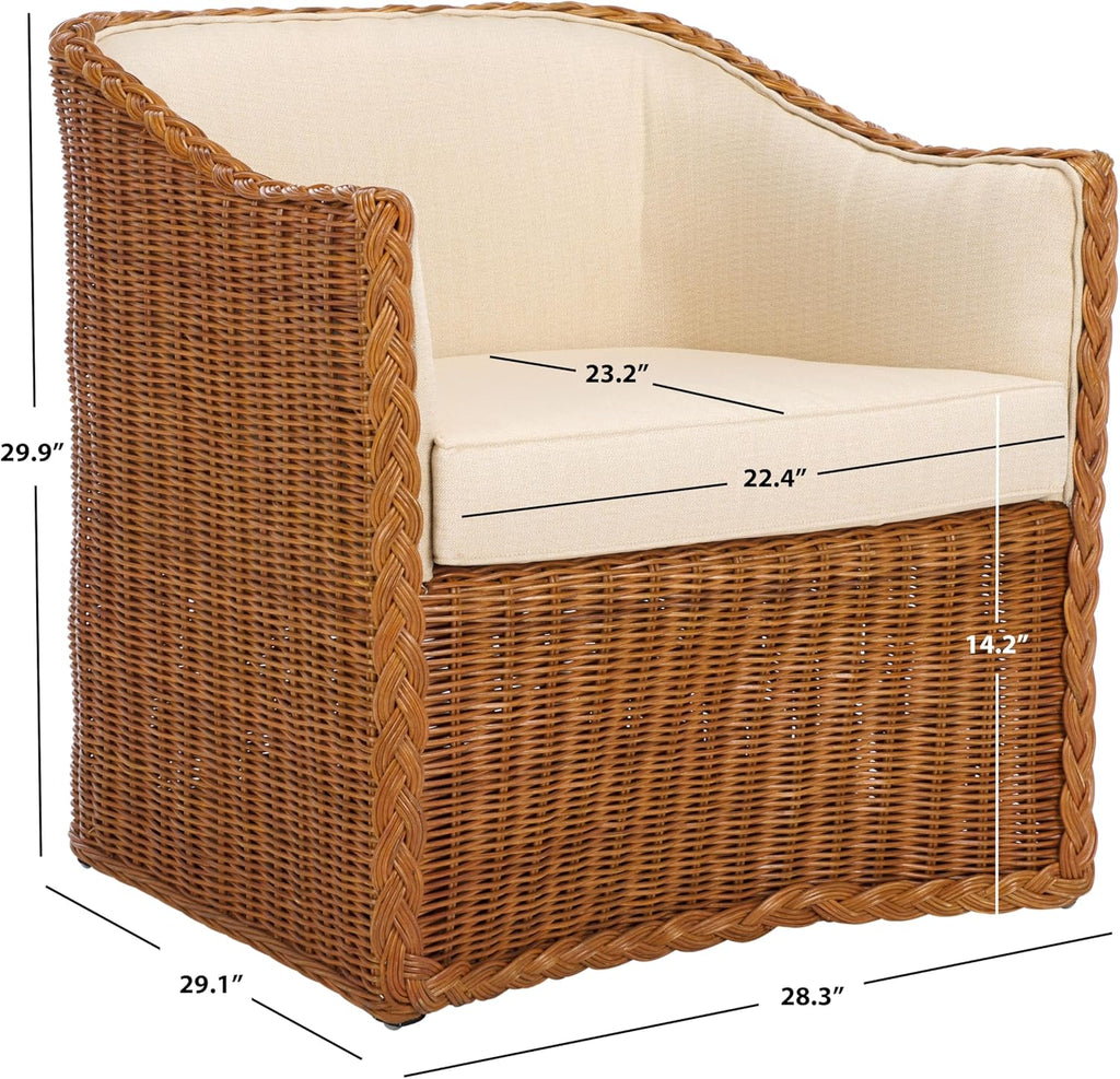 SAFAVIEH Couture Collection Sharon Natural Rattan/Beige Linen Cushion Accent Chair (Fully Assembled)