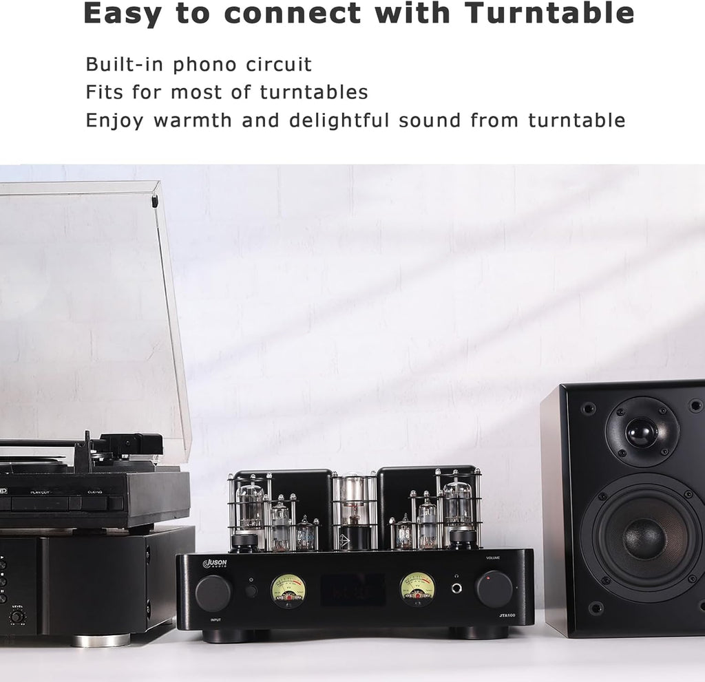 Juson Audio JTA100 2025 Version 200W Vacuum Tube Amplifier Integrated Hybrid with BT 5.0 Optical AUX RCA Phono Input and Headphone Output 2.1CH Class AB HiFi Home Audio for Turntable