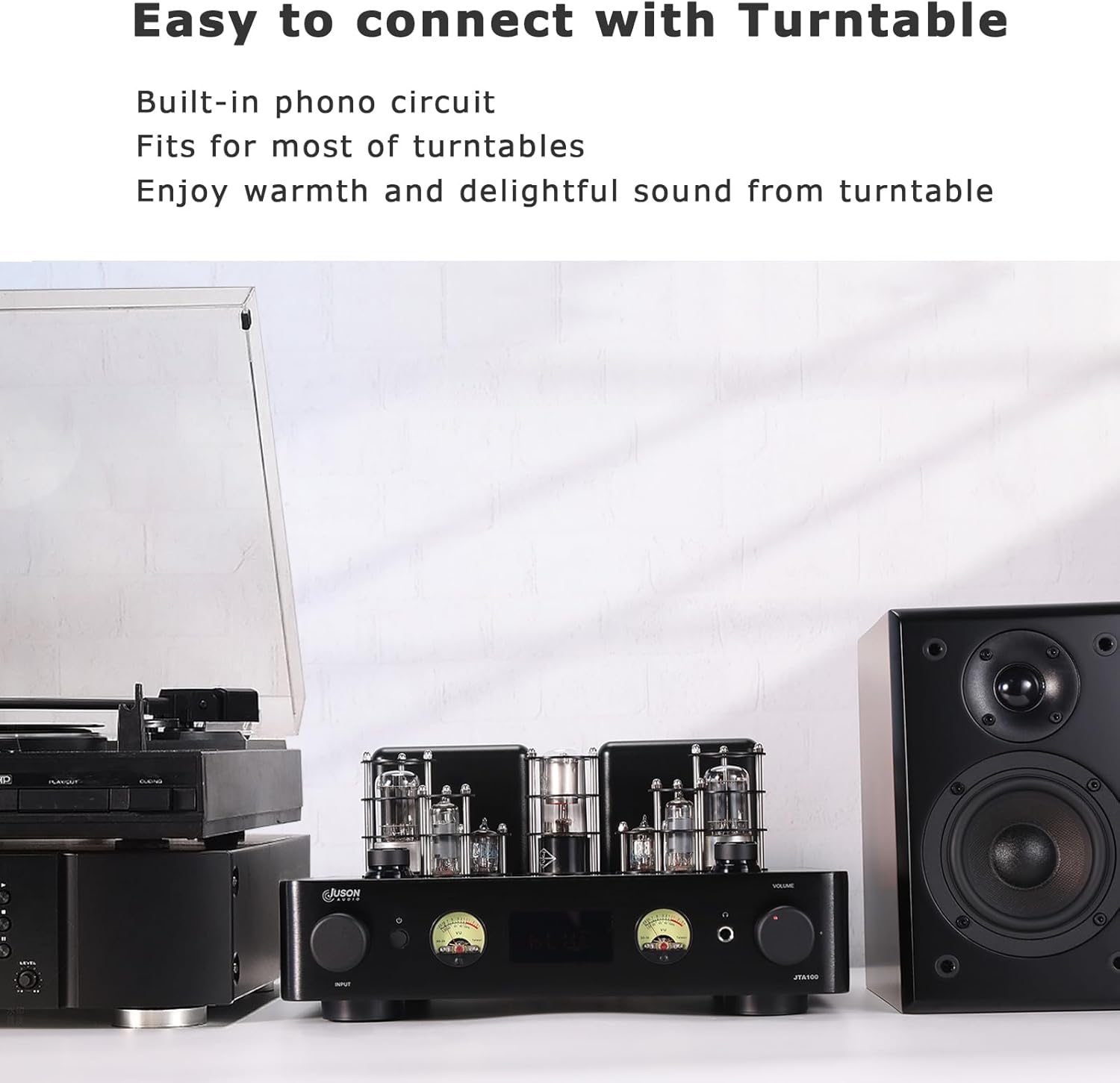 Juson Audio JTA100 2025 Version 200W Vacuum Tube Amplifier Integrated Hybrid with BT 5.0 Optical AUX RCA Phono Input and Headphone Output 2.1CH Class AB HiFi Home Audio for Turntable