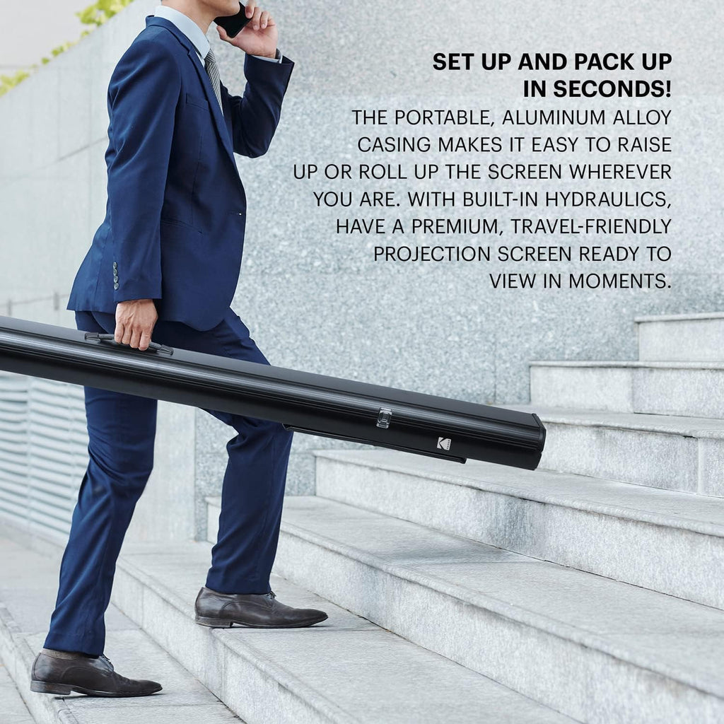Kodak Portable Projector Screen | 80” Indoor & Outdoor 16:9 Video Projection Surface & Stand with Carry Handle | 1080p, 4K/8K UHD, 3D & HDR Ready | Fast Setup for Movies, Office Presentations & More