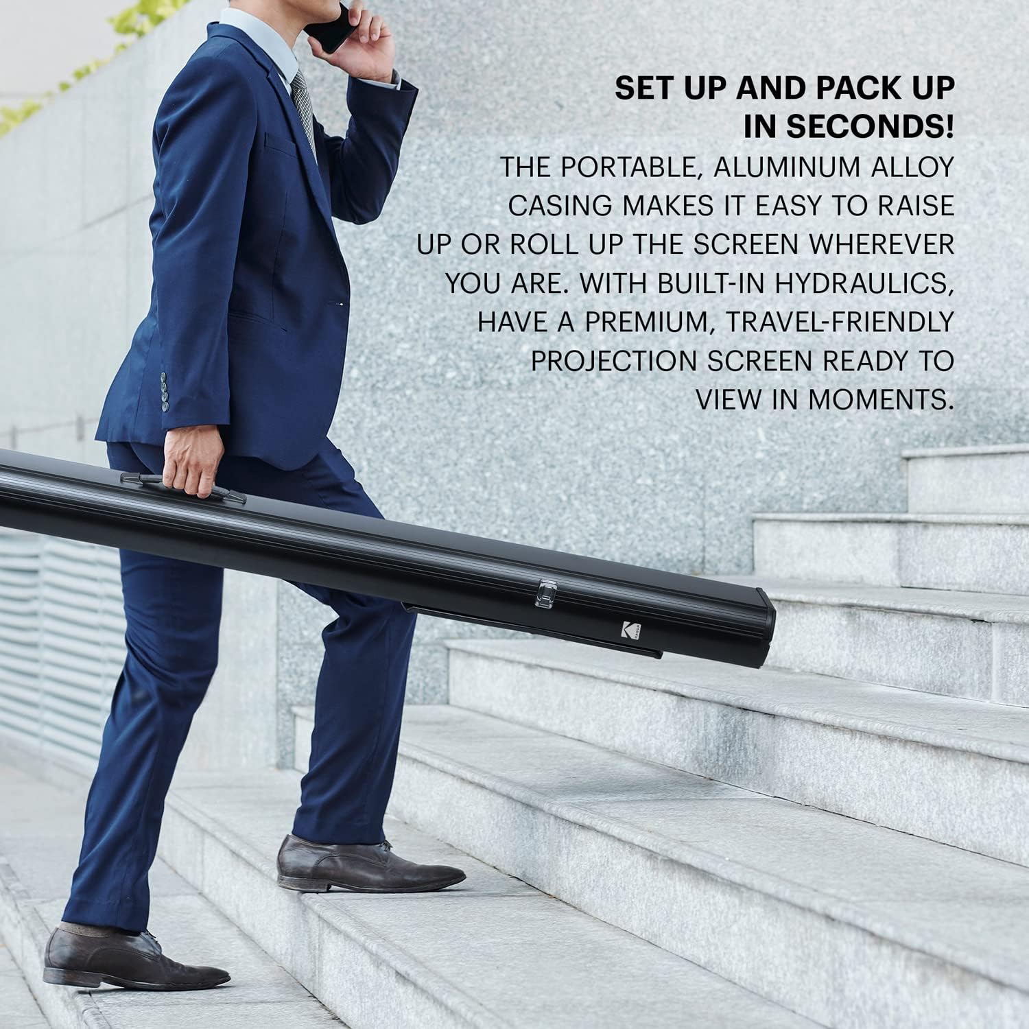 Kodak Portable Projector Screen | 80” Indoor & Outdoor 16:9 Video Projection Surface & Stand with Carry Handle | 1080p, 4K/8K UHD, 3D & HDR Ready | Fast Setup for Movies, Office Presentations & More