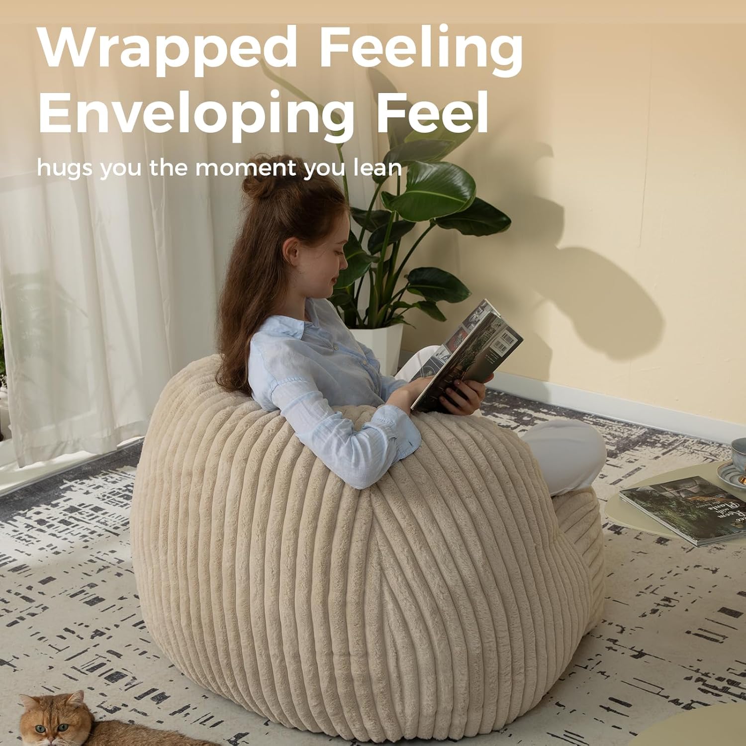 EBENCHICO Bean Bag Chair, Comfy Bean Bag Sofa with Filling for Adults and Kids, Cozy Beanbag Chair for Dorm, Floor Couch Sofa Chair for Living Room, Gaming, Reading