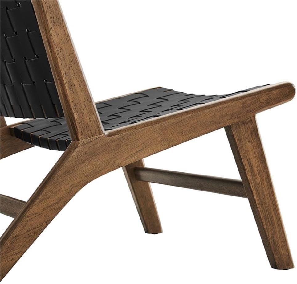 Modway Saoirse Faux Leather Wood Accent Lounge Chair in Walnut Black