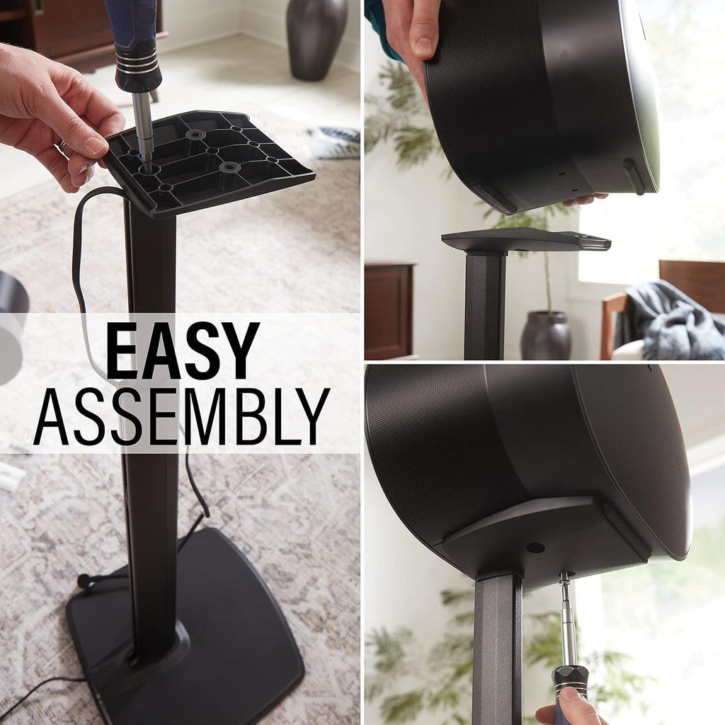 Sanus Height Adjustable Speaker Stands for Sonos Era 300™ - 17" Height Adjustment Sonos Stand Includes Carpet Spikes & Rubber Pads - Easy DIY Install Comes w/All Hardware - Black Pair