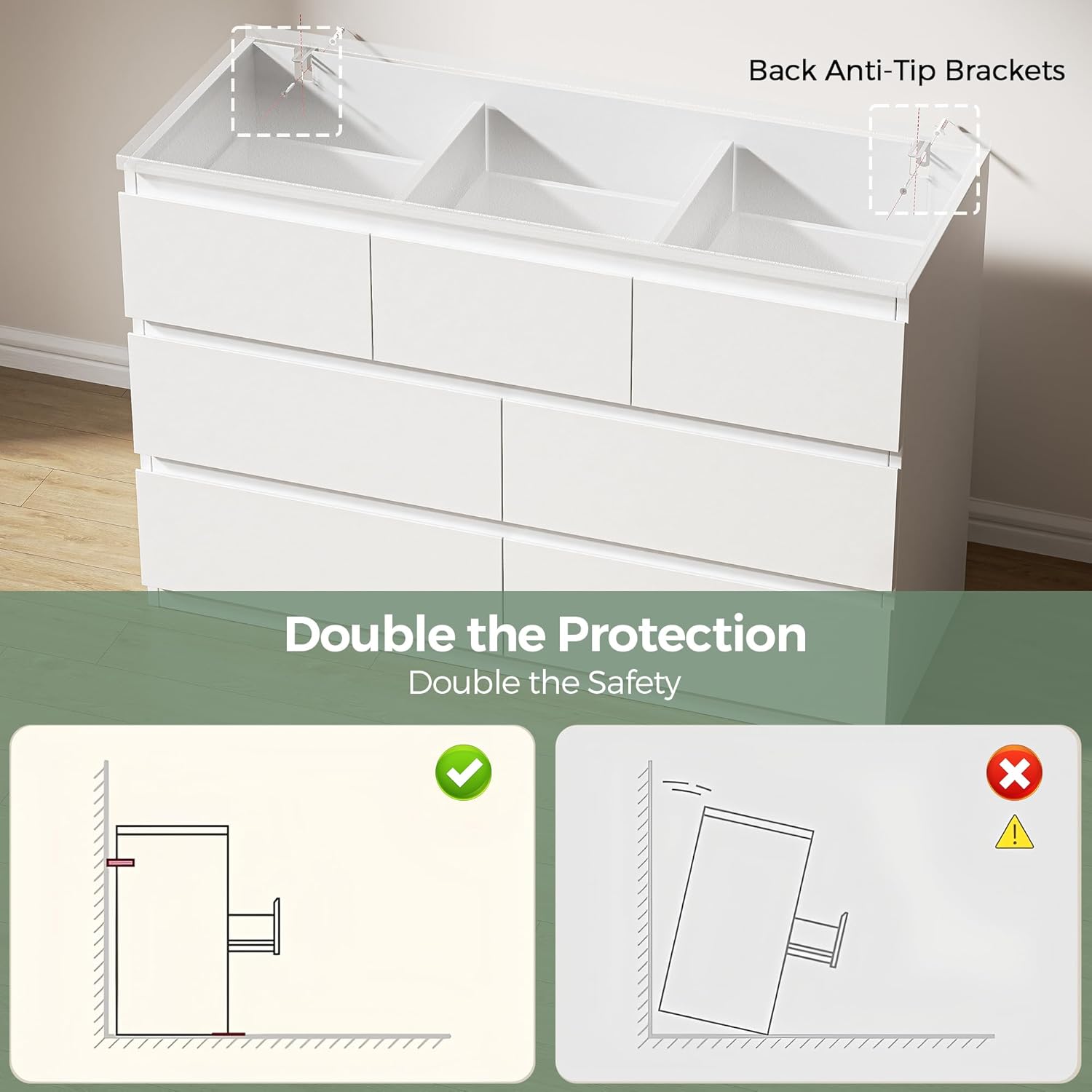 Jocoevol Modern White 7 Drawer Dresser for Bedroom, Simply Chest of Drawers, Wood Storage Dresser with Deep Drawers for Living Room Hallway Entryway, White