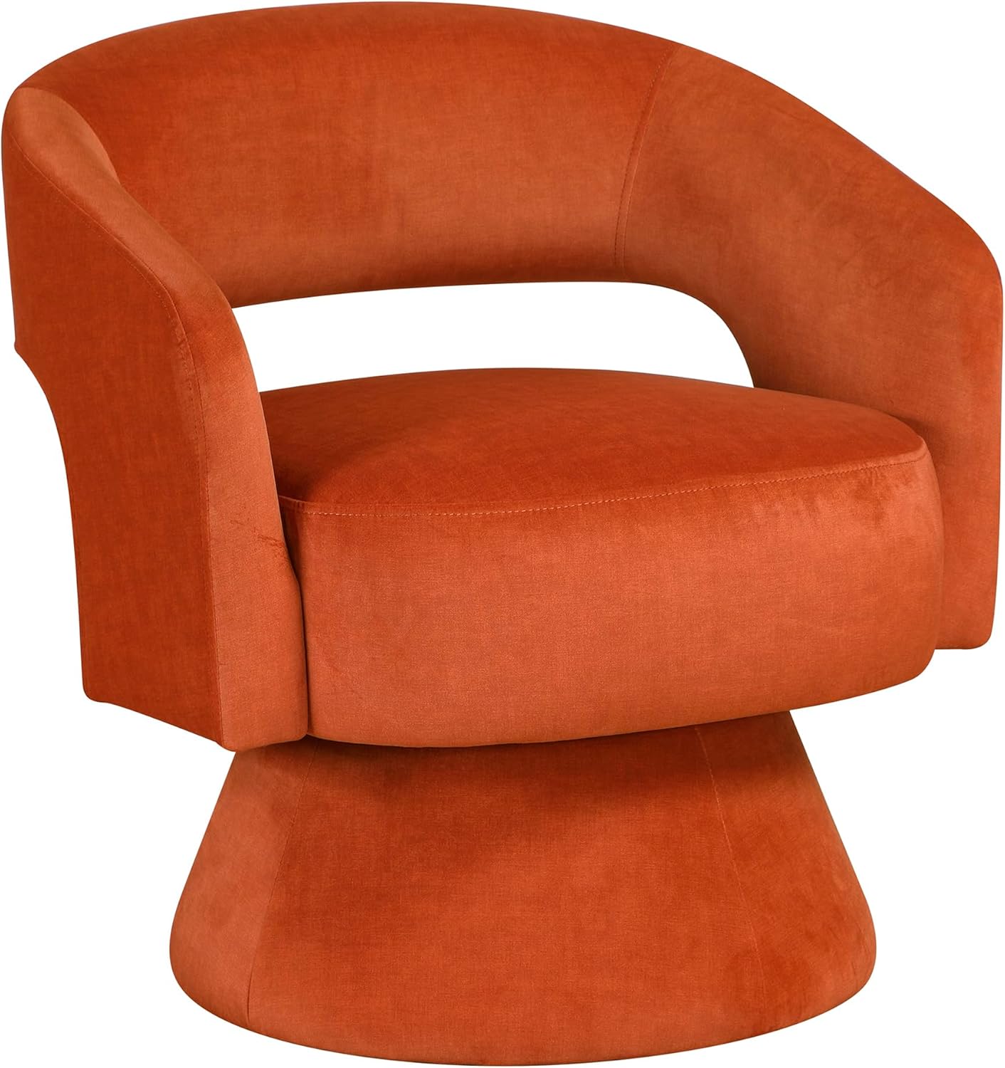 Lexicon 360 Degree Swivel Accent Chair, Modern Comfy Velvet Round Barrel Chair, Open Back, Plush Foam Cushions, Metal Swivel Base for Living Room/Bedroom/Office/Small Spaces, Orange