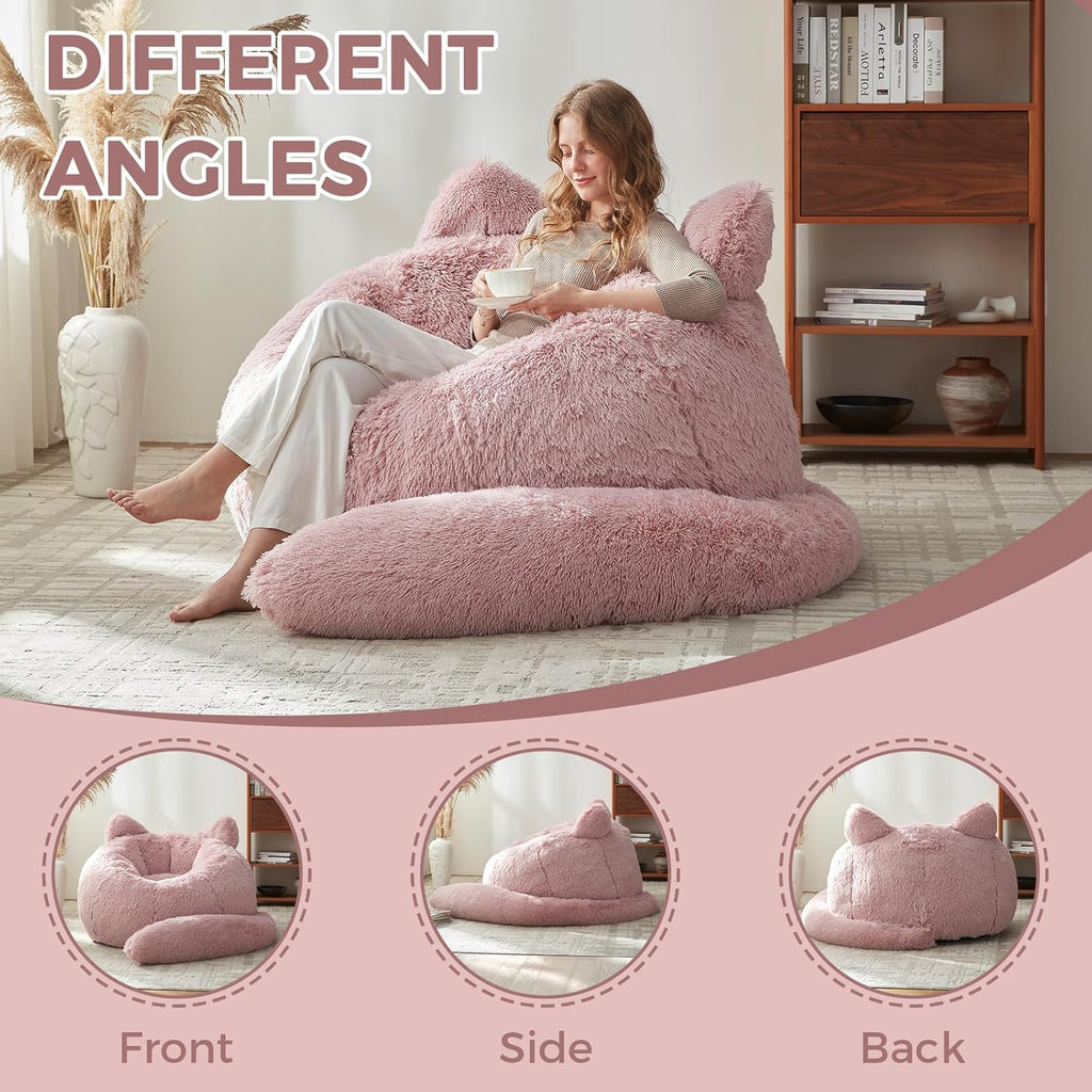 EBENCHICO Bean Bag Chair for Adults Teen,Giant Bean Bag Chairs Cat Design,Plush Faux Fur Beanbag Couch Comfy Accent Floor Sofa for Reading, Playing, Relaxing in Living Room, Bedroom
