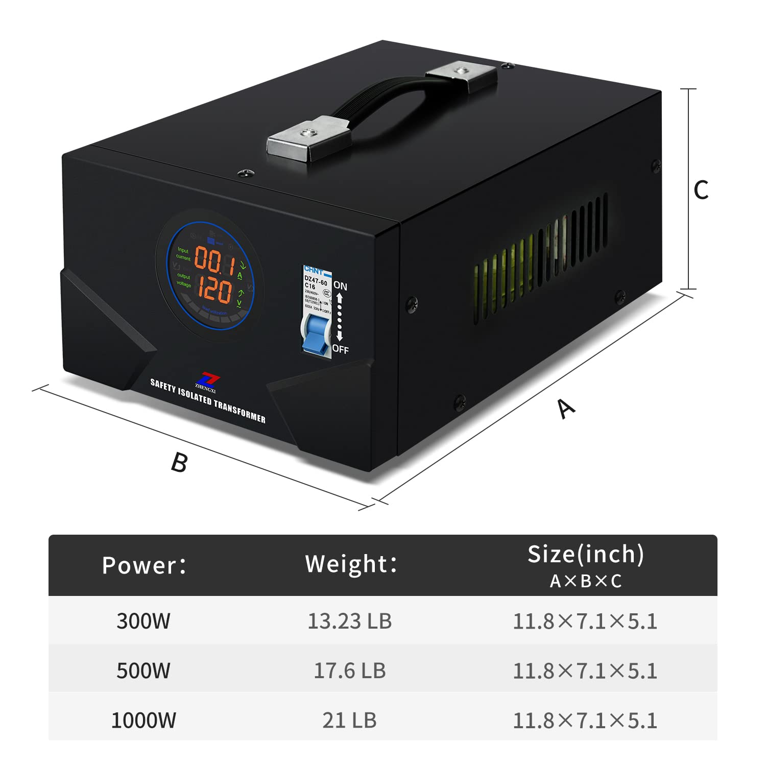 ZHENGXI Isolation Transformer 120V to 120V,500W Transformer Voltage Converter, 2 Output Sockets