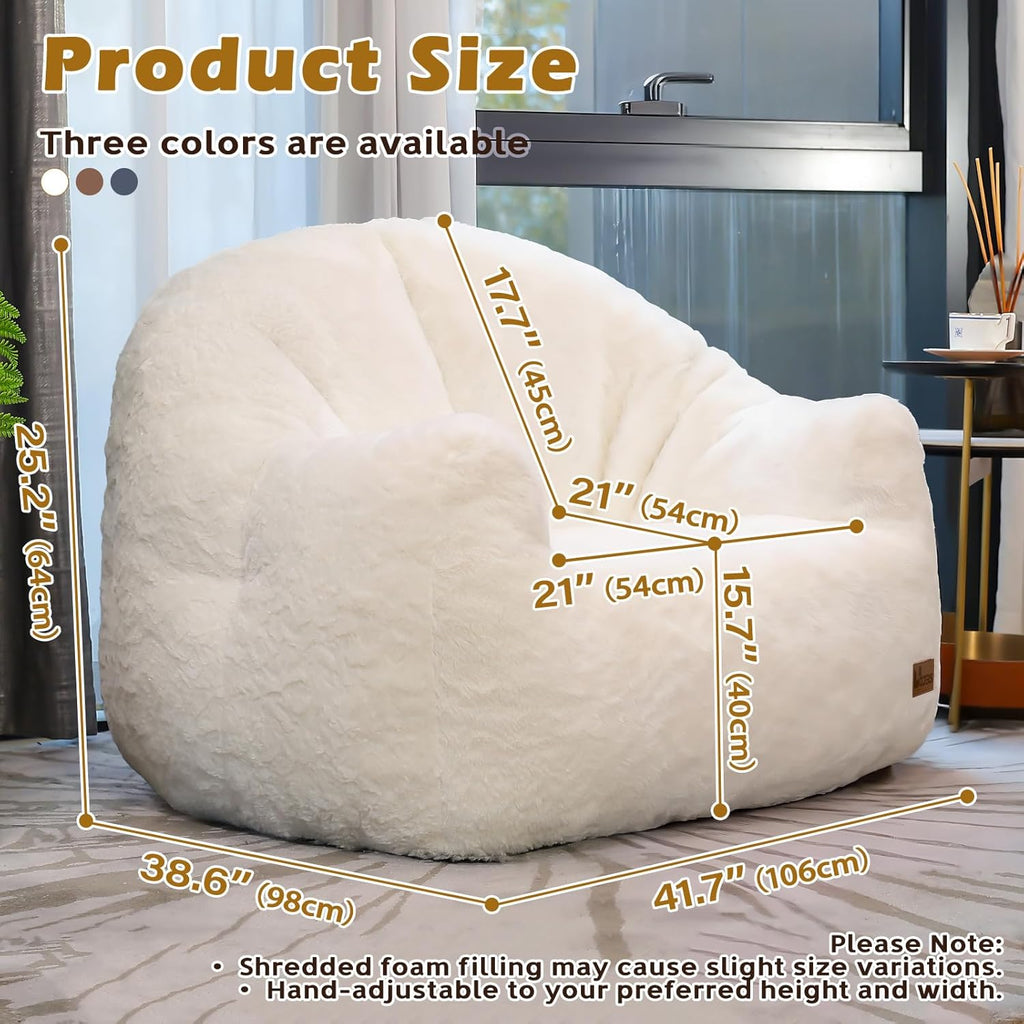 Giant Bean Bag Chair for Adults, Teens and Kids, Cozy Fluffy Corduroy Beanbag Chair with Filler, Large Floor Lounge Sofa for Living Room, Bedroom, Dorm, Gaming and Reading(L-Ivory)