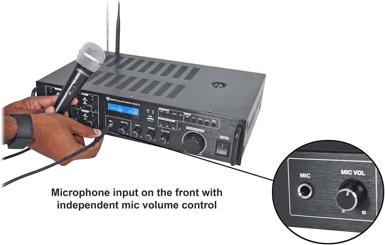 Rockville Rock Zone 8 Channel 1000W Commerical Receiver for Restaurant/Bar/Cafe