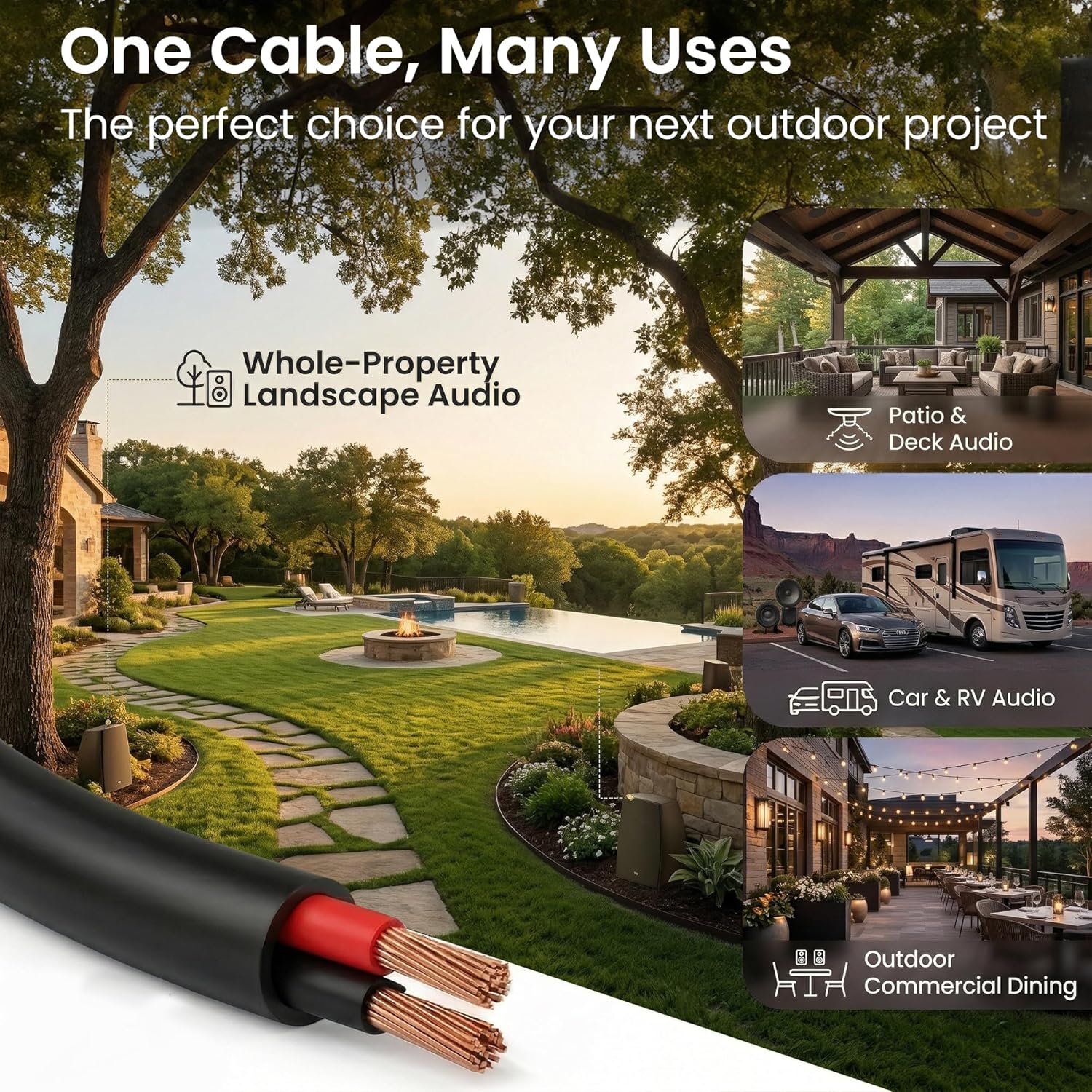 GEARit Speaker Wire 14 Gauge Black Wire 250 ft UL CL3 Rated, Copper Wire with Polarity Mark, Speaker Cable for in-Wall, Home, Car, Outdoor, Garden, Commercial Audio Systems, OFC (Black,2-Conductors)