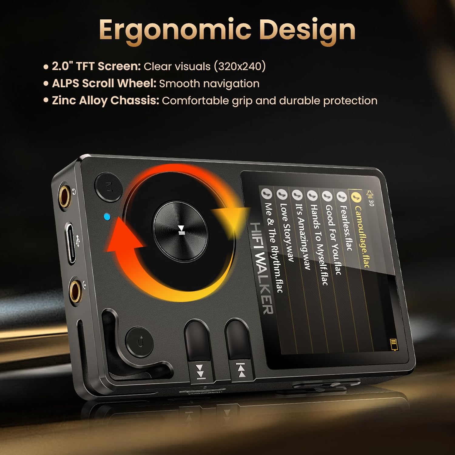 HIFI WALKER H2 Hi-Res Bluetooth MP3 Player with 64GB MicroSD Card, Portable Lossless Digital Audio Player with ESS DAC, DSD FLAC Support, USB DAC, Line Out, Physical Controls, Supports up to 512GB