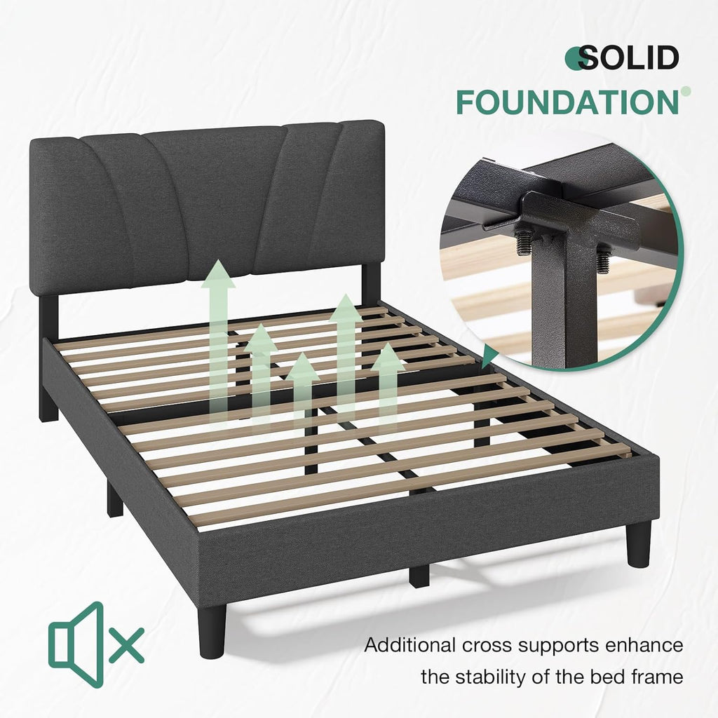 Novilla Full Bed Frame Upholstered Platform Full Size Bed Frame with Adjustable Headboard, Strong Weight Capacity, No Box Spring Needed, Easy Assembly, Grey