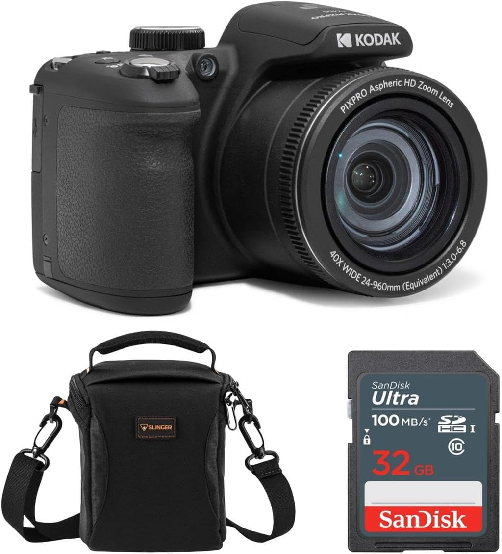 KODAK PIXPRO AZ405-BK 20MP Digital Camera 40X Optical Zoom 24mm Wide Angle Lens Optical Image Stabilization 1080P Full HD Video 3" LCD Vlogging Camera. Bundle with SD Card and Camera
