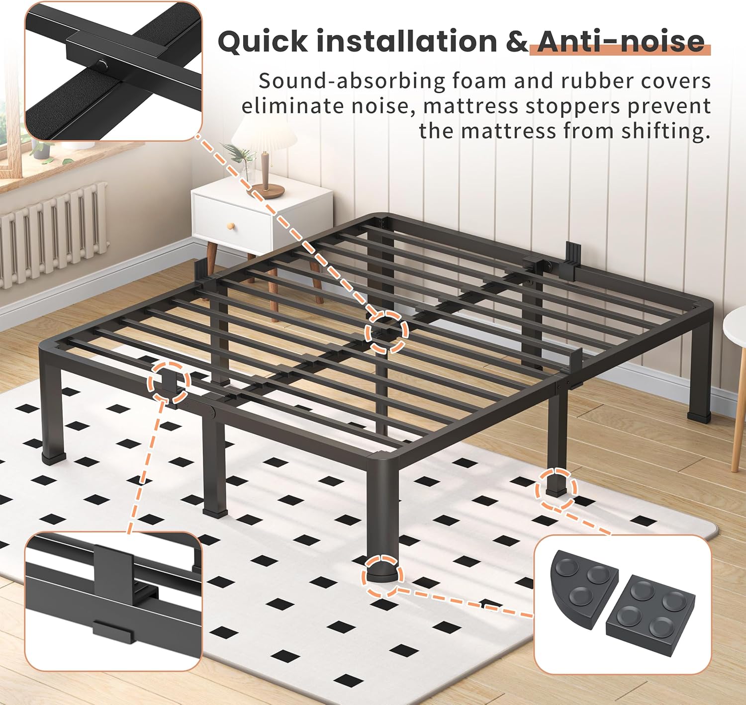 VIPSHOW 18 Inch Queen Heavy Duty 3500 lbs Bed Frame with Round-Corner Legs & Anti-Squeak Design – Quick Assembly Metal Platform, No Box Spring Needed