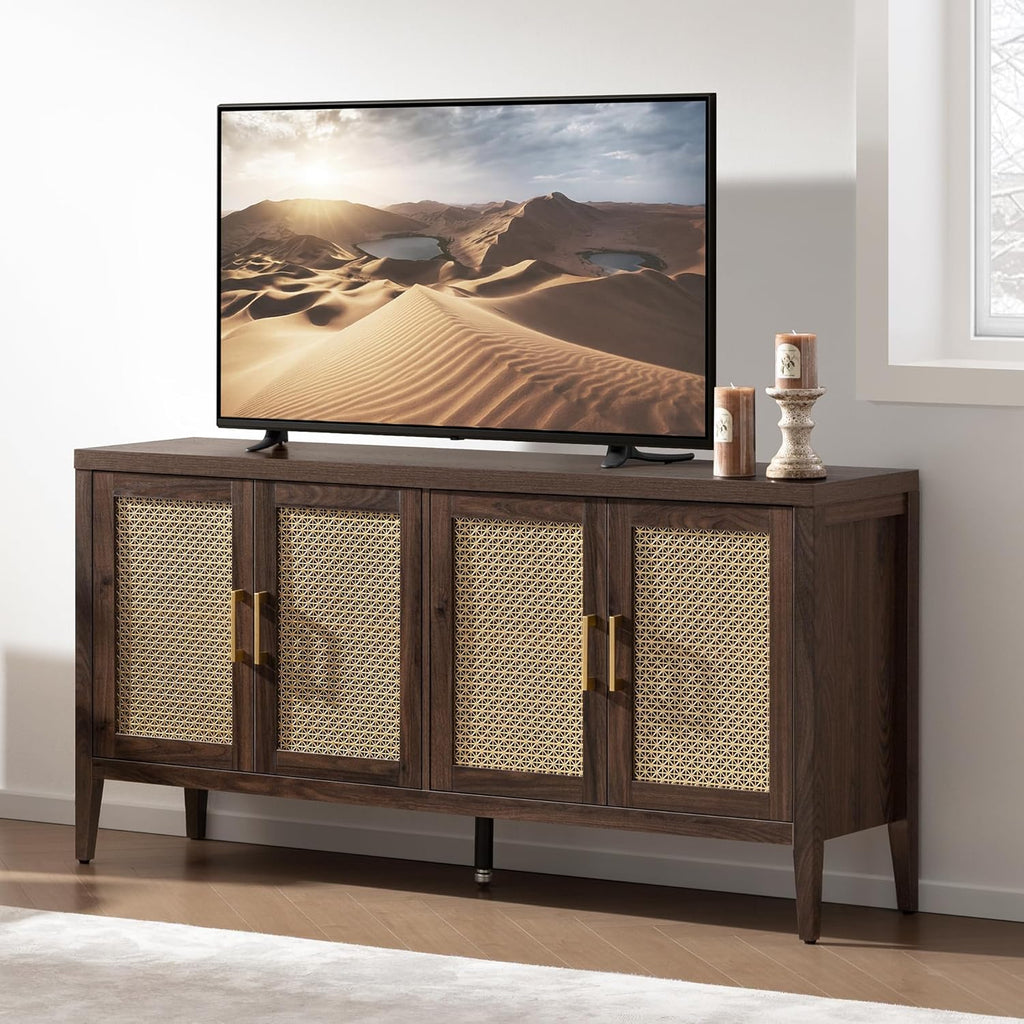 SICOTAS TV Stands for Living Room-Entertainment Center with Storage for Bedroom-Mid Century Modern Television Stands with 4 Doors 59" Media Console TV Cabinet Credenza for 45 50 55 60 65 Inch TVs