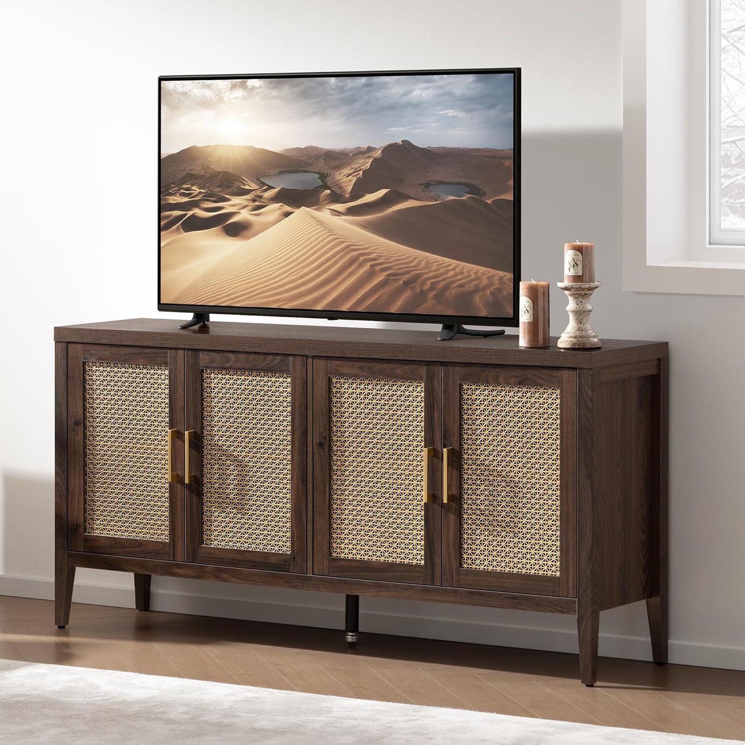SICOTAS TV Stands for Living Room-Entertainment Center with Storage for Bedroom-Mid Century Modern Television Stands with 4 Doors 59" Media Console TV Cabinet Credenza for 45 50 55 60 65 Inch TVs