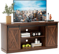 Sweetcrispy Farmhouse TV Stand 65 Inch for Living Room Bedroom Brown, Tall Entertainment Center with Storage Shelves, Media Console Cabinet with Wood Board, 300 LBS Capacity and Sliding Barn Door