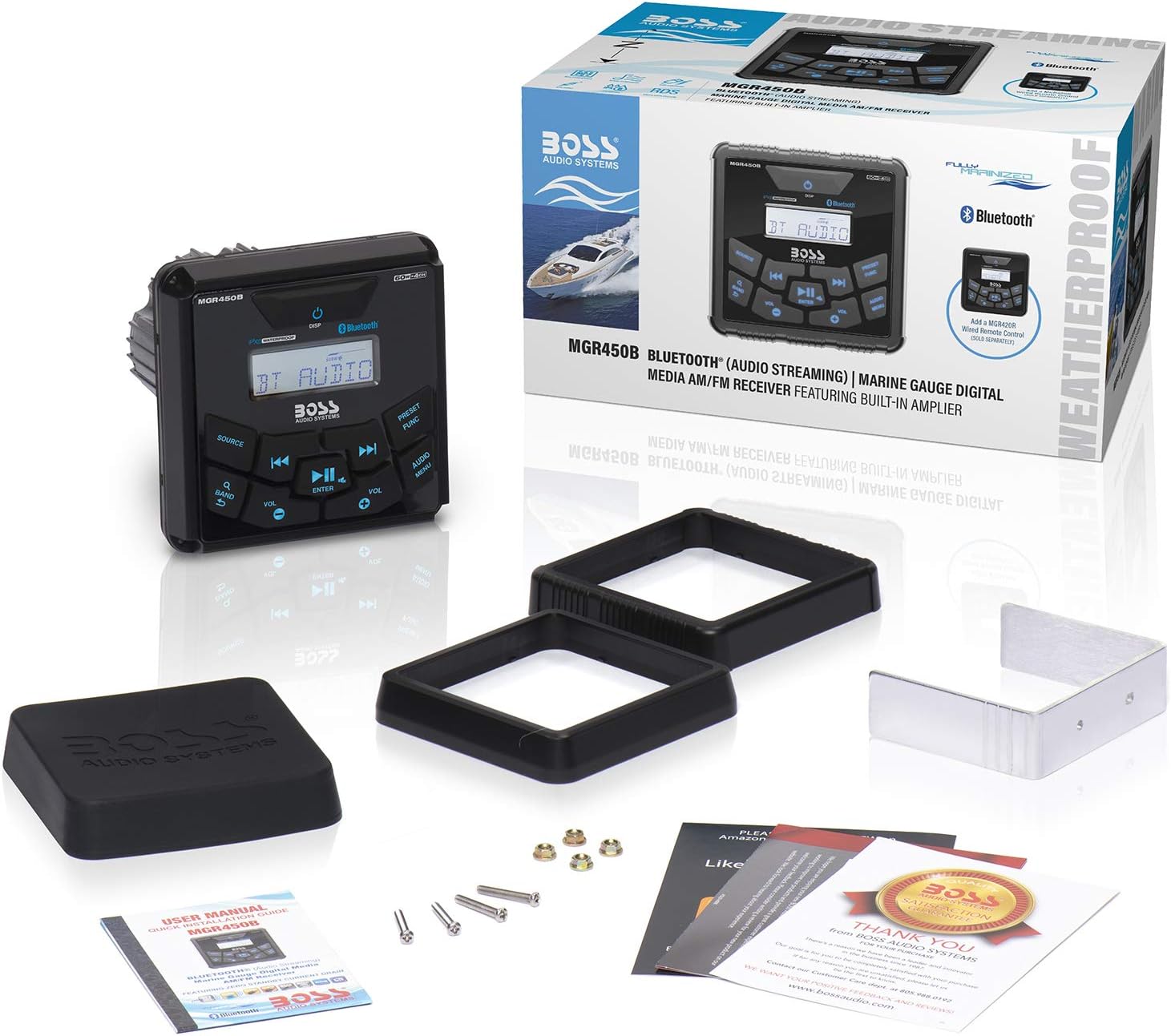 BOSS Audio Systems MGR450B Marine Gauge Receiver - Bluetooth, Digital Media MP3 Player, No CD Player, USB Port, AM/FM Radio, NOAA Weather Band Tuner, Weatherproof