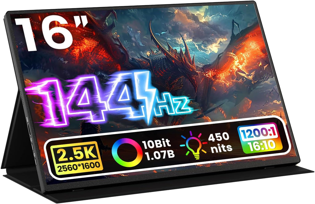 Upperizon Portable Monitor 16 inch 2K QHD 2560X1600 450 Nits 106% sRGB 144 Hz HDR HDMI USB-C Travel Monitor for Laptop Mac PC Surface PS5 Xbox, External Display with Cover & Speakers, VESA Compatible