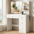 Makeup Vanity Desk with Mirror and Lights, 37" White Vanity Desk with Power Outlet & USB, 3 Modes Dimmable LED Mirror with 4 Drawers, Modern Vanity Table for Bedroom
