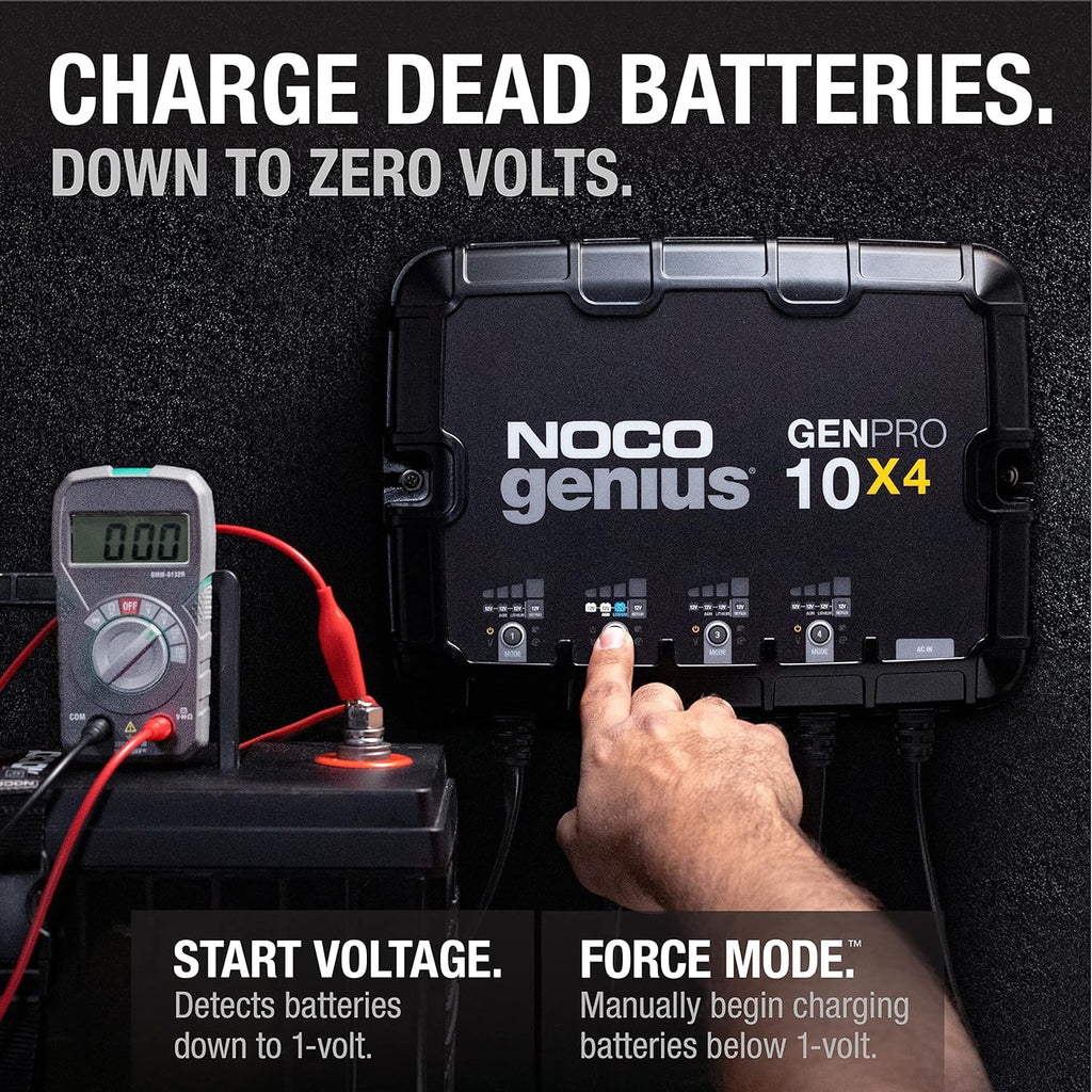 NOCO Genius GENPRO10X4: 4-Bank, 40A Onboard Battery Charger - 10A Per Bank, 12V Waterproof Marine Charger with Overcharge Protection & Temperature Compensation – for Lead-Acid & Lithium Batteries
