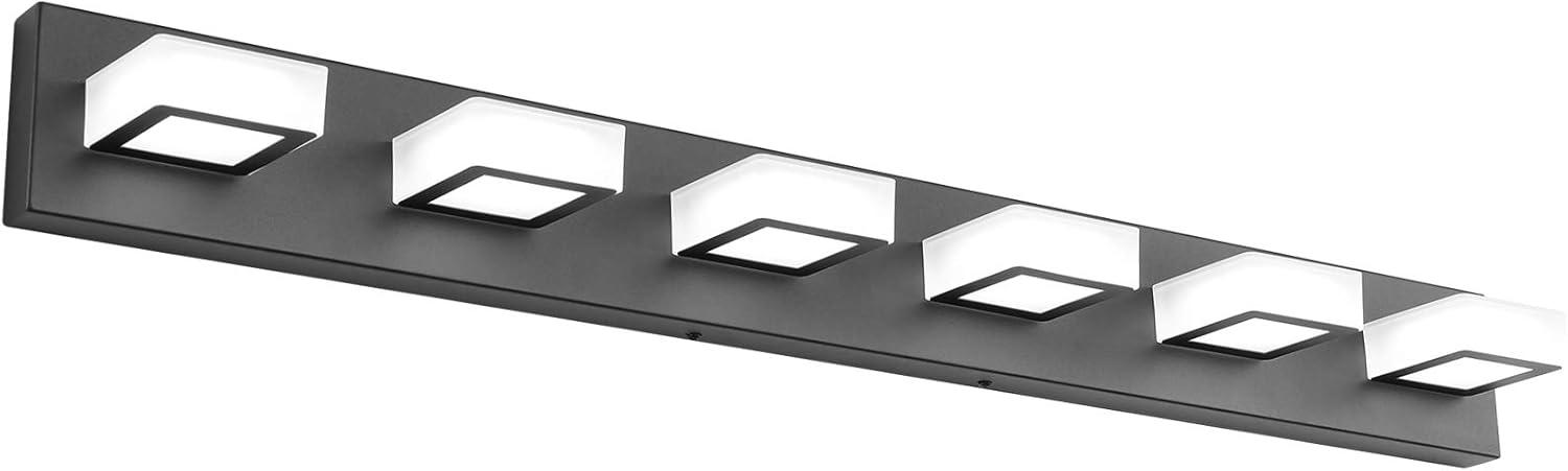 Ralbay Modern Black Vanity Lights Fixtures 6 Lights Acrylic Modern LED Matte Black Vanity Lights for Bathroom