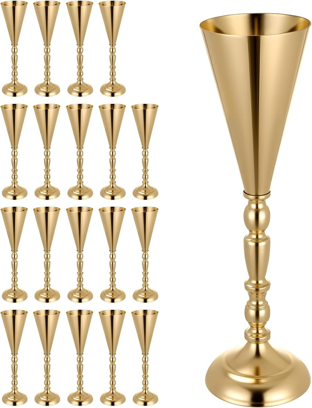 VEVOR 20 PCS Wedding Flower Vase, 16.9 in Tall Trumpet Flower Table Centerpieces, Banquet Vases Easy Installation, Electroplated Versatile Arrangement Stand for Party Events Home Decor Reception, Gold