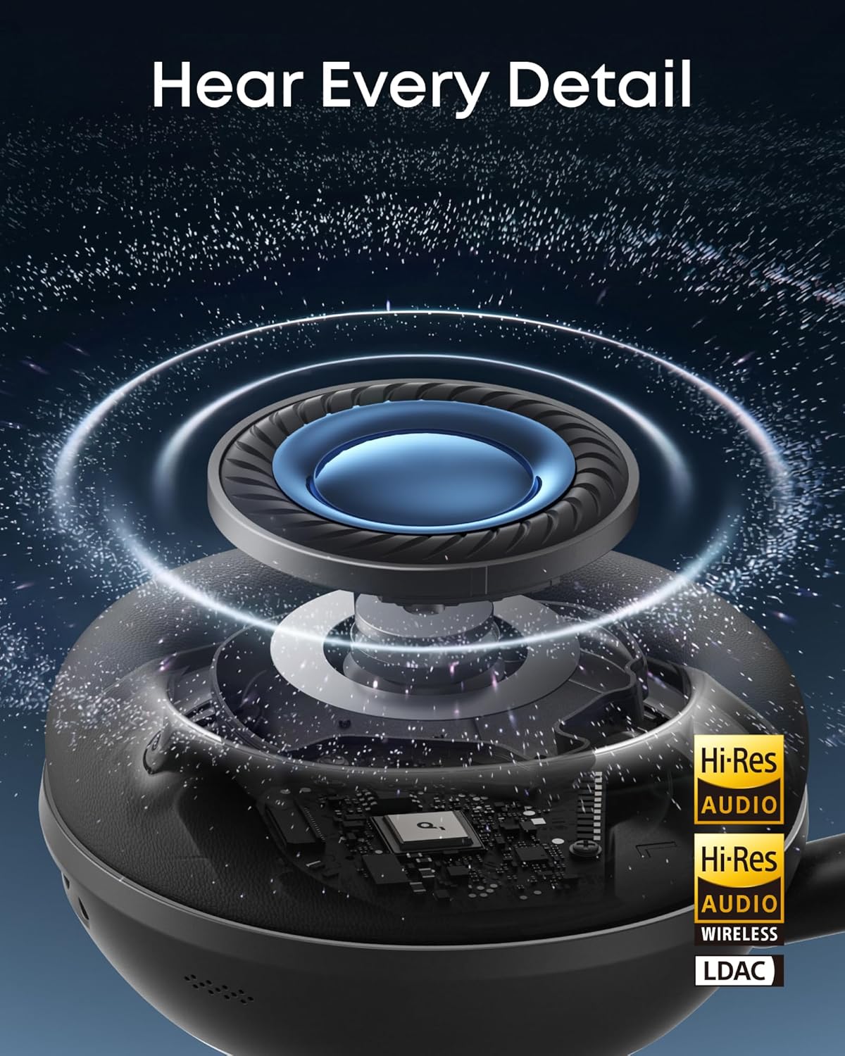 Soundcore Space 2 by Anker, Active Noise Cancelling Headphones, Comfortable Fit, 50H Playtime, LDAC Hi-Res Wireless Audio, Dual Connection, Clear Calls, Bluetooth 6.1, Nap Mode, Wearing Detection