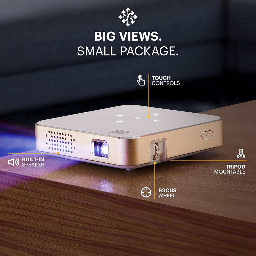 KODAK Pocket Mini Projector - Ultra Small, White - 1080p HD DLP & 30 ANSI Lumens - 100-Inch Display for Movie Projector - HDMI/USB/MicroSD Inputs for Pico Display