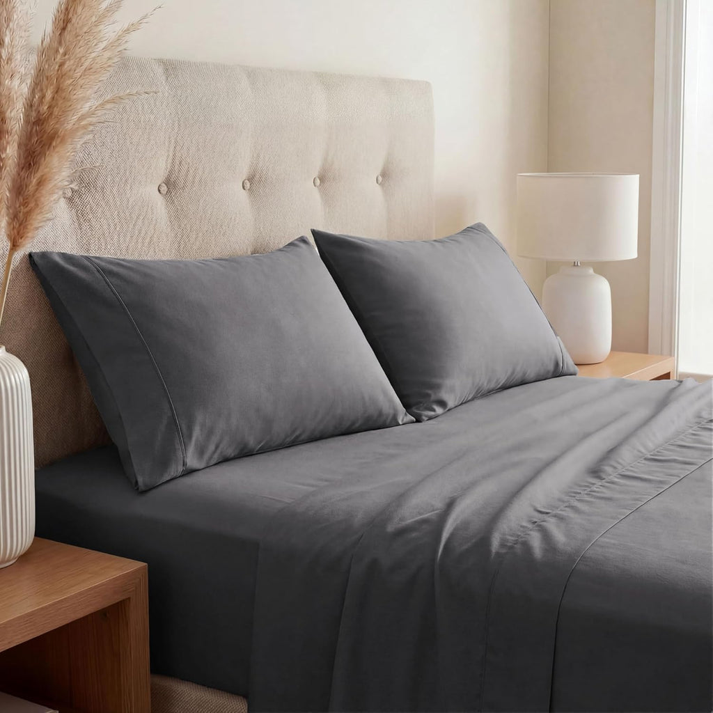 Superior Cotton Blend 800 Thread Count Sheet Set, Bedding Basics, Bedroom Essentials, Includes 1 Fully Elastic Deep Pocket Fitted Sheet, 1 Flat Sheet, 2 Pillowcases, Full, Grey