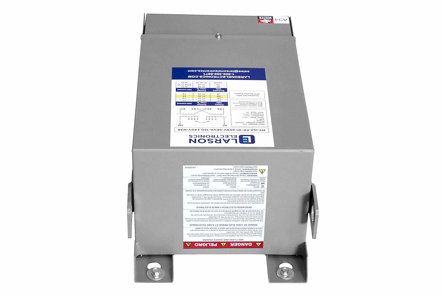 1 kVA Isolation Transformer - 480V Primary - 208V Secondary - NEMA 3R - Fully Potted - 1 Phase