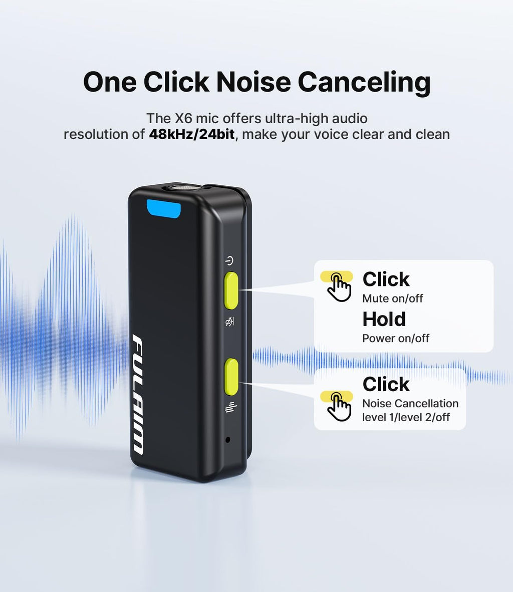 FULAIM X6 Pro Wireless Lavalier Microphones with 4 Transmitter with Charging Case for iPhone, iPad, Android, Camera, Lapel Mic with 48KHz 24Bit, Noise Cancellation for Video Recording, Vlog