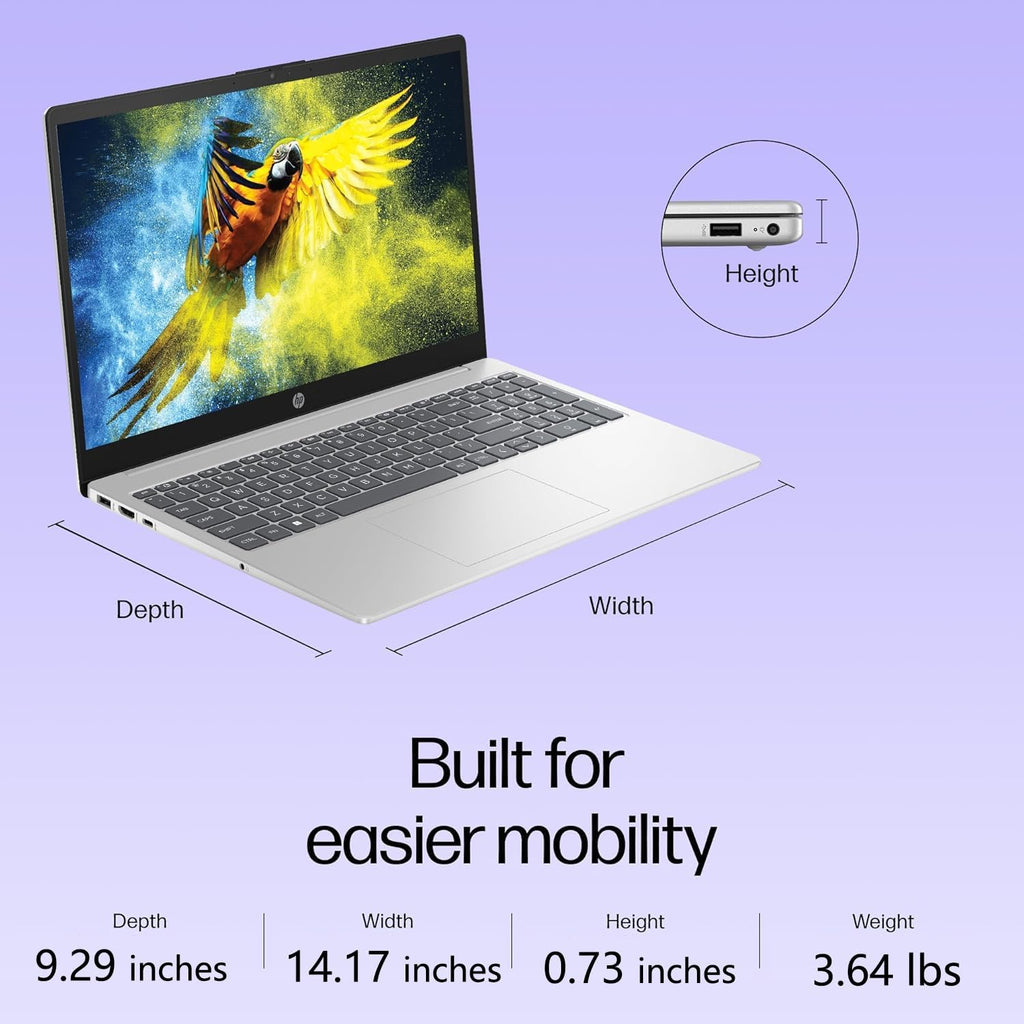 HP Pavilion 15.6" FHD Laptop Computer, 8GB DDR4 RAM, 256GB PCIe SSD, Intel N100 CPU, 2026 Edition, Portable Design, WiFi 6, Bluetooth, Webcam, Type-C, Office 365, Windows 11, Type C RJ45, Light Gray