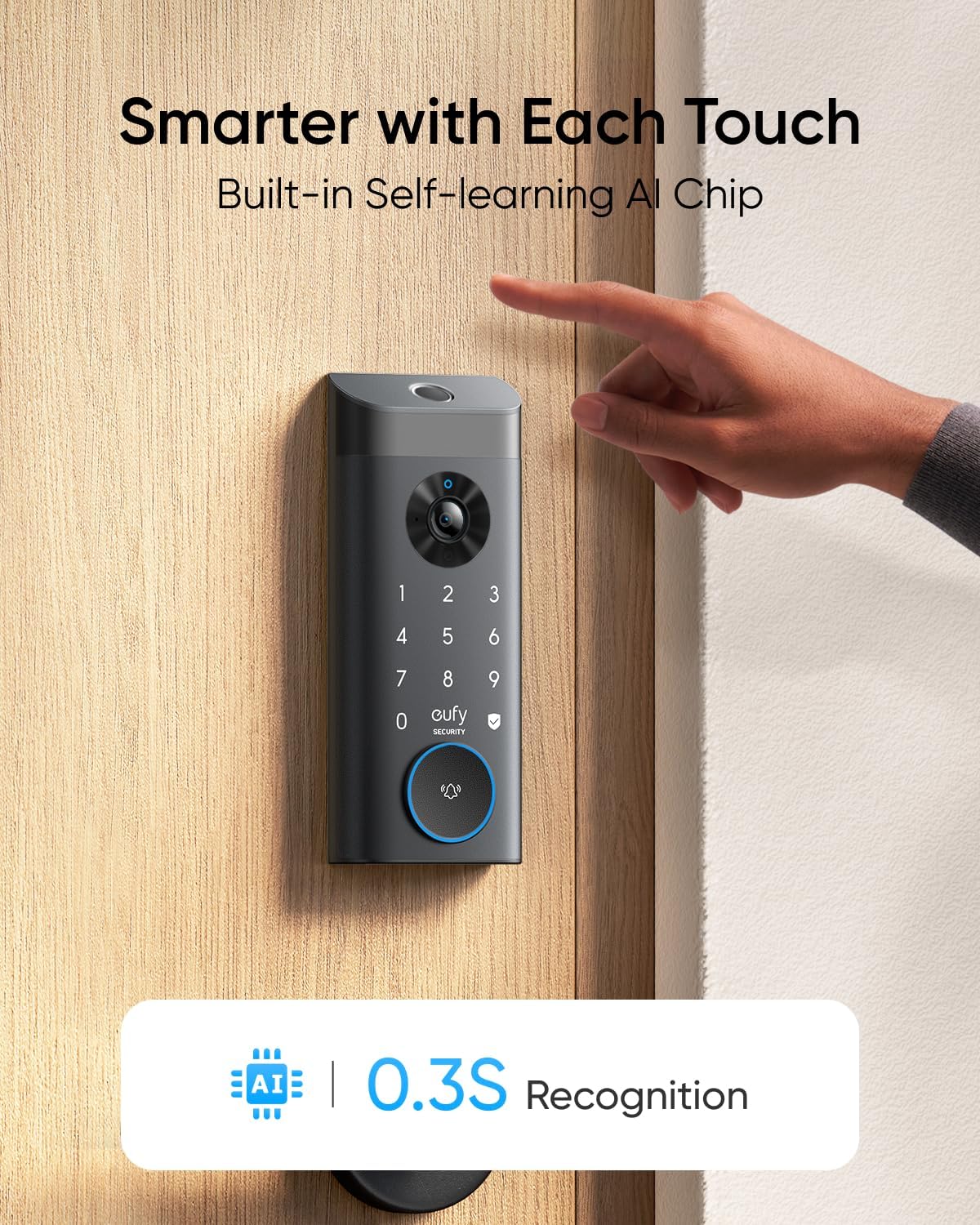 eufy Security Video Smart Lock E330, 3-in-1 Camera+Doorbell+Fingerprint Keyless Entry Door Lock, Smart Built-in Wi-Fi Deadbolt for Front Door, Auto Lock, 8 GB Built‑in Storage, Easy Installation