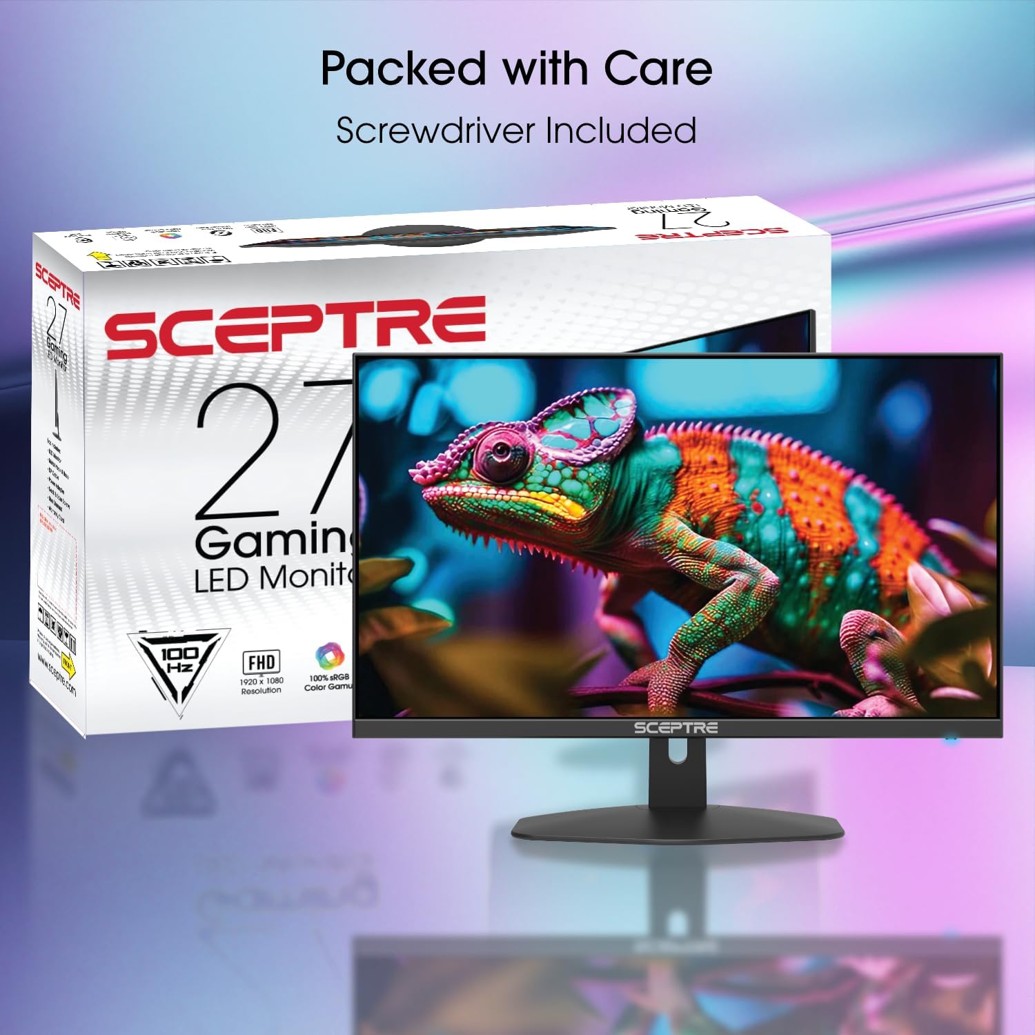 Sceptre 27-inch Prime Gaming Monitor 100Hz 1ms DisplayPort HDMI x2 100% sRGB AMD FreeSync Build-in Speakers, Eye Care Frameless Machine Black 2025 (E275W-FW100T Series)
