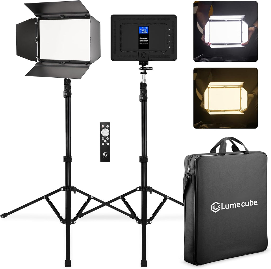 Lume Cube Studio Panel 2-Point Lighting Kit | Edge Lit LED Bicolor Light Panels 3200k - 5600k | Rechargeable Lithium Battery, Adjustable Color, Brightness, 70" Stands, Wireless Remote Included