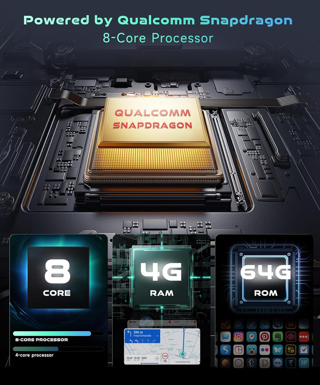 5/6GWiFi 8Core Qualcomm 4G+64G,Radio for Toyota RAV4 2007-2011 Radio Android Car Stereo 5.1Bluetooth,Wireless Carplay,DSP Hi-Res,Android Auto,9'' 1280P IPS Touch Screen,Cooling Fan,GPS,FM/RDS,Camera