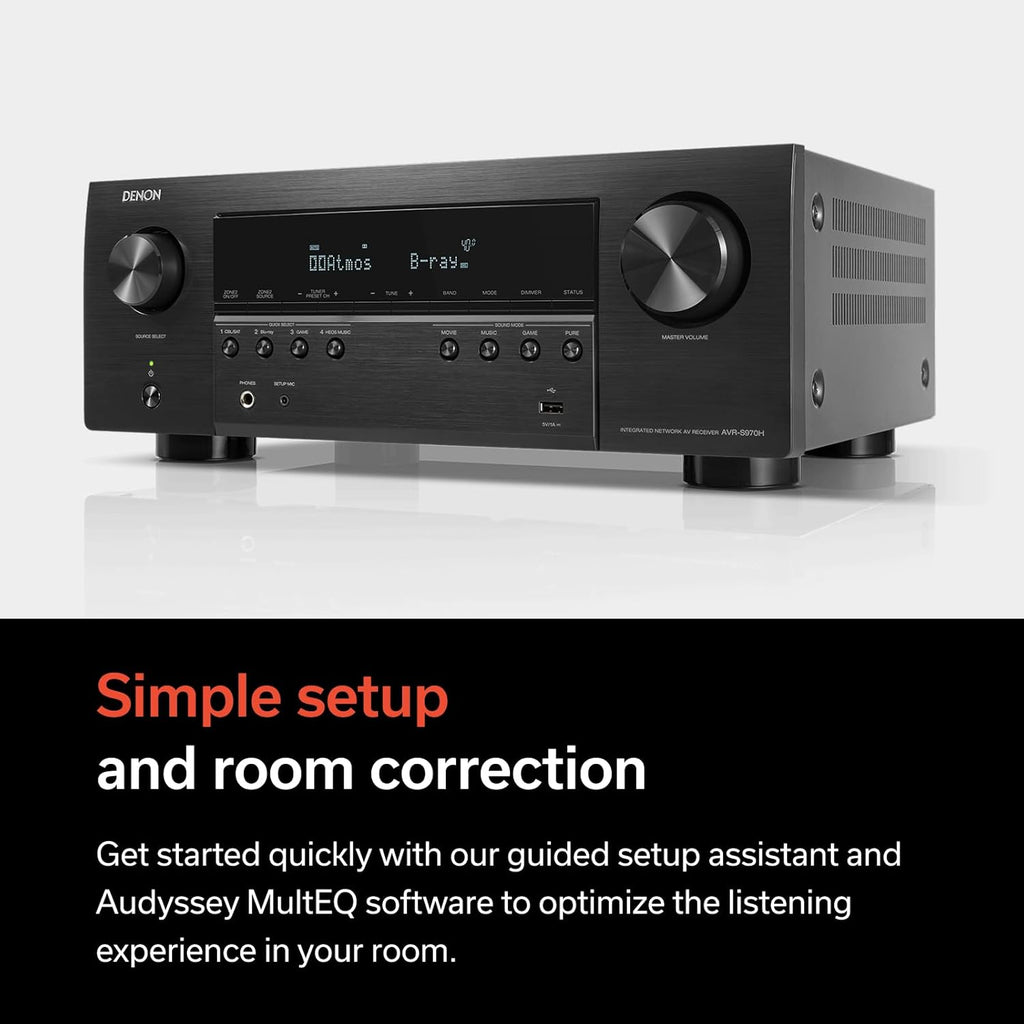 Denon AVR-S970H 8K Ultra HD 7.2 Channel (90W X 7) AV Home Audio Receiver, Built for Gaming, Music Streaming, 3D Audio & Video, Alexa + HEOS, Black, Bluetooth Amplifier