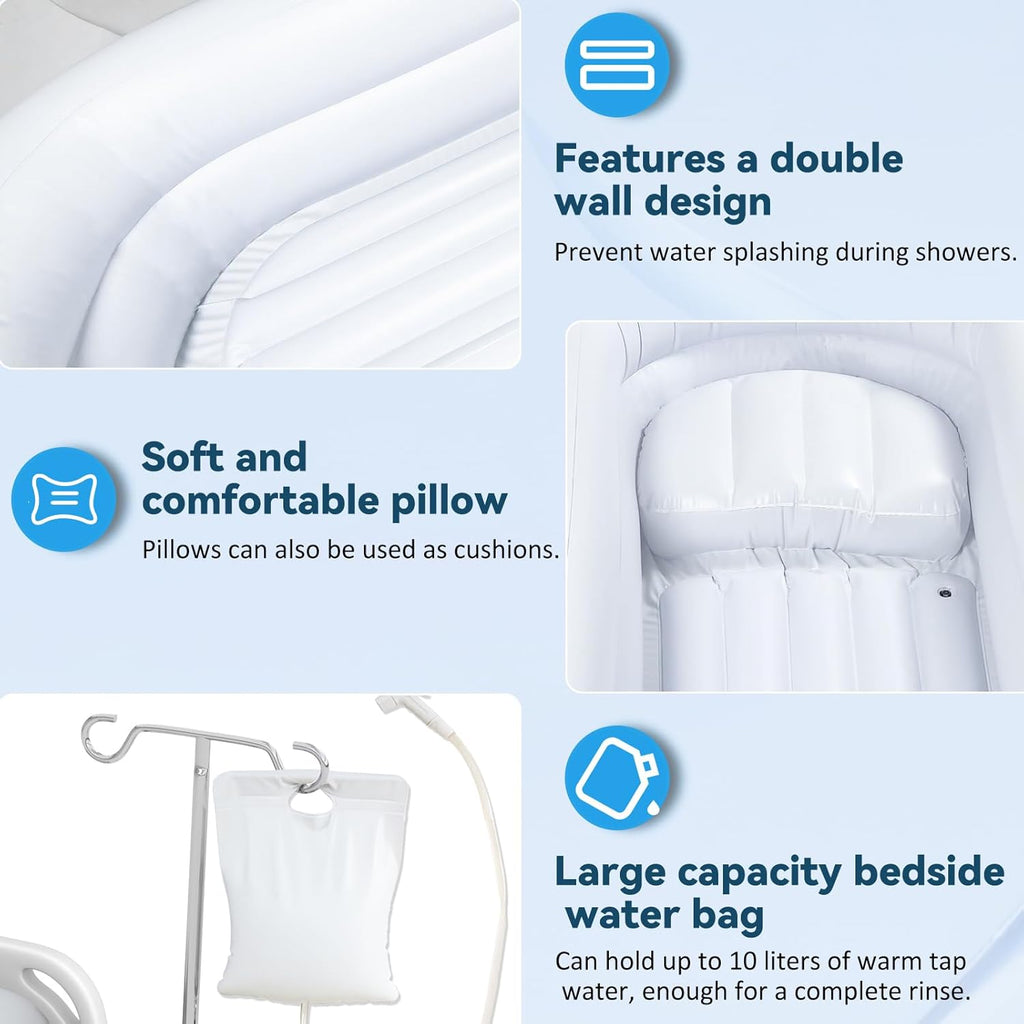 Bedside Shower Bath Kit,Inflatable Bed Bath,Medical grade PVC Bedside Shower Bathtub Kit,Bed Baths for the Disabled,Suitable for Disabled People, Elderly Pregnant Women, Etc (Double layer)