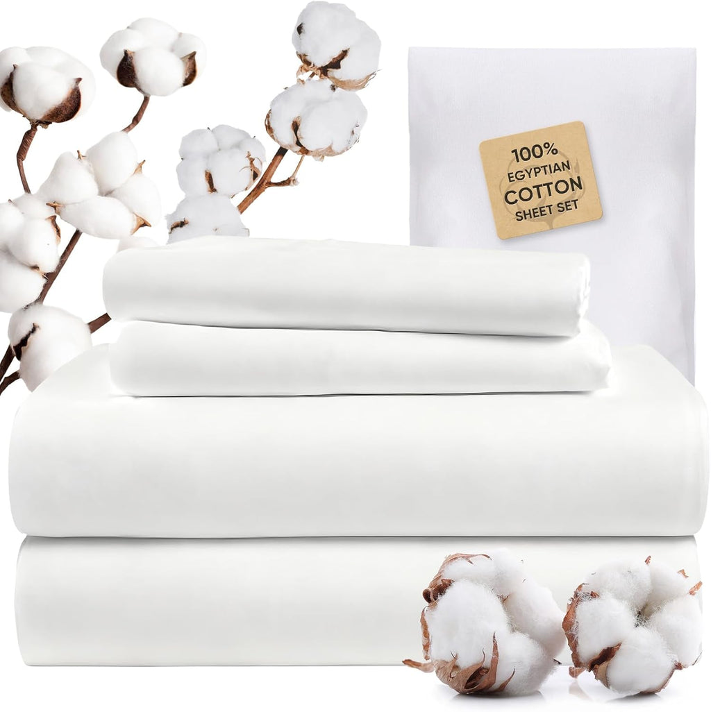 TWK 1200 Thread Count Egyptian Cotton 100% Bed Sheet Set, Solid Thickness, Long-Lasting Durable Construction, Resists Pilling, 18" Deep Pocket Capacity