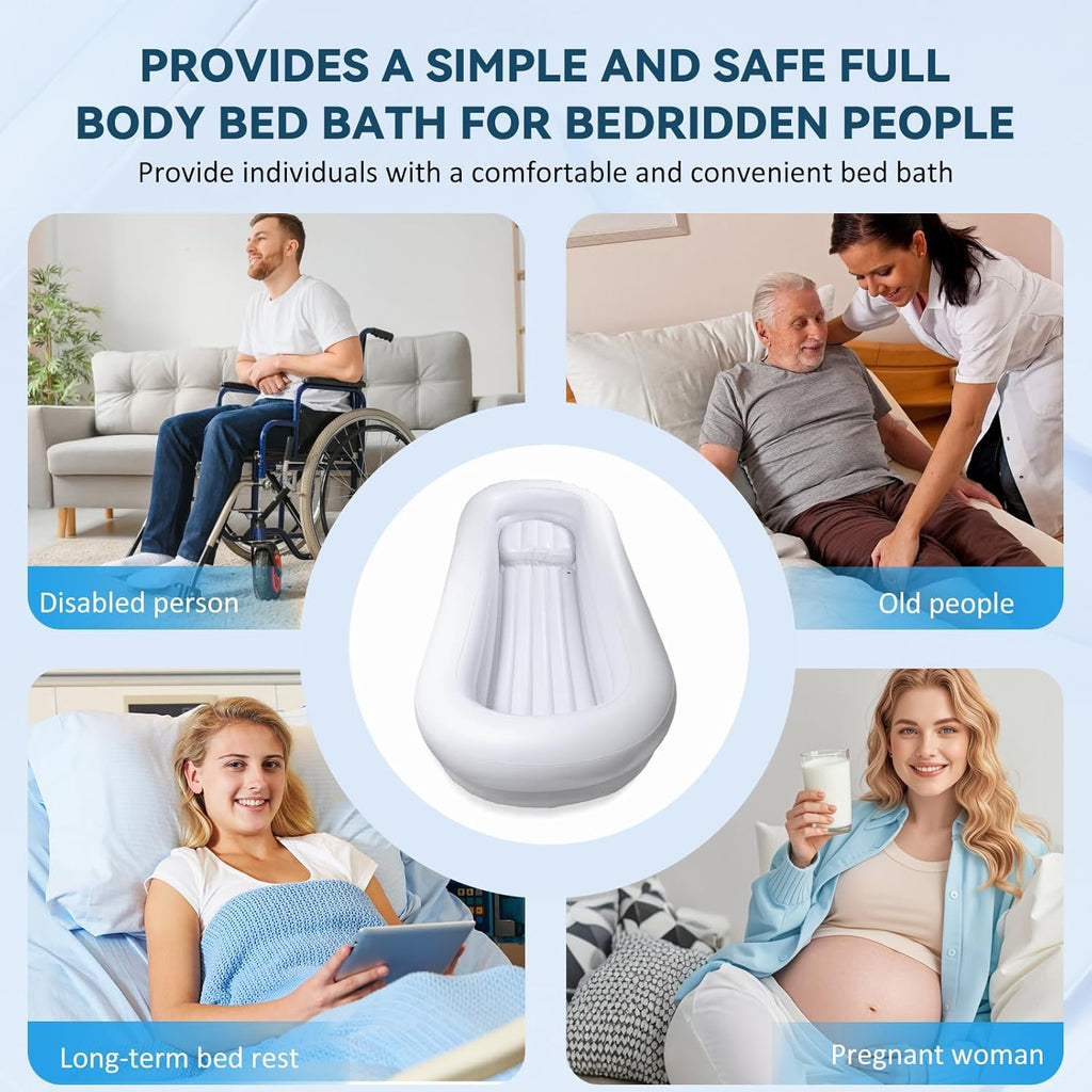 Bedside Shower Bath Kit,Inflatable Bed Bath,Medical grade PVC Bedside Shower Bathtub Kit,Bed Baths for the Disabled,Suitable for Disabled People, Elderly Pregnant Women, Etc (Double layer)
