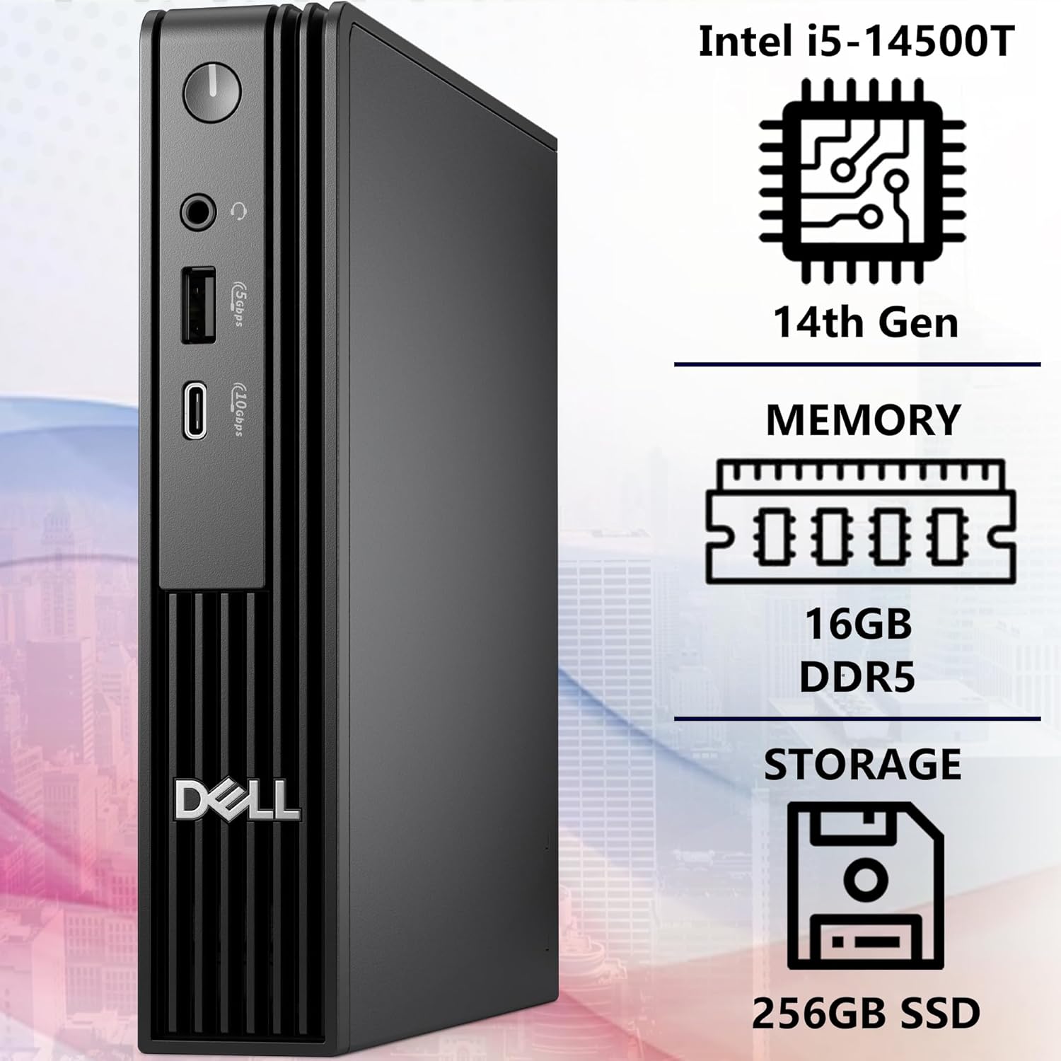 Dell Pro Micro QCM1250 MFF Intel i5-14500T, 16GB DDR5 RAM, 256GB SSD PCIe, WiFi 6E + BT, RJ-45, DisplayPort, Wired Keyboard & Mouse, 3YR Wty, Windows 11 Pro, AI Mini Business Desktop - Black