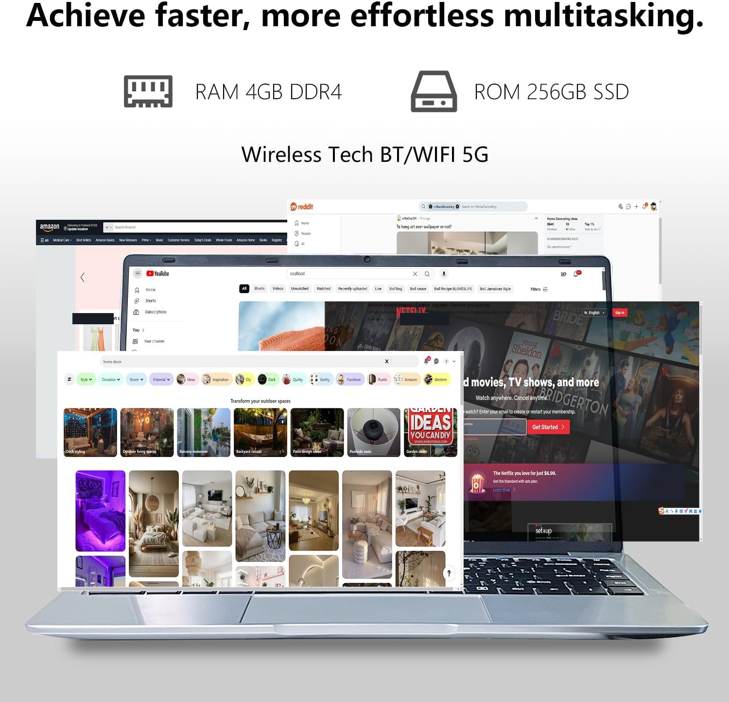 14.1 inch Laptop Computer, Quad Core Laptop Notebook Windows 11 Traditional Laptop with 4GB DDR4 256GB SSD 2.4/5G WiFi BT4.0 HDMI USB 3.0, Large Capacity Battery