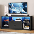 IRONCK TV Stand for TVs 65 inch with Power Outlet and LED Lights, Carbon Fiber Entertainment Center with Storage Cabinets, Adjustable Glass Shelves, Modern TV Stands for Living Room, Black