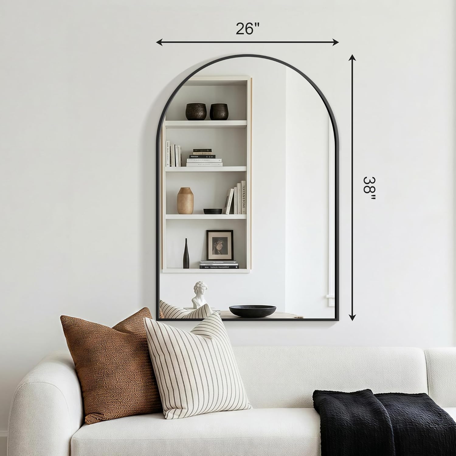 Arched Bathroom Mirror for Wall, 2 Pack 38"x26" Black Vanity Bathroom Mirror for Over Sink with Tempered Glass, Metal Framed Arch Mirror for Bedroom, Living Room, Entryway